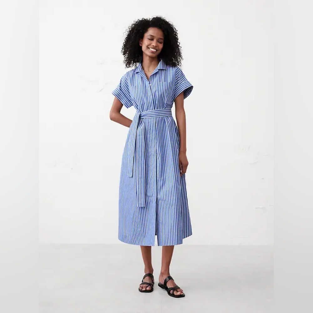 NWT - Banana Republic Cotton Blue Stripe Midi Shirtdress - Size M